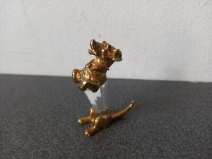 Miniature Chien Sur Ses Pattes Arrieres Cristal Verre Métal Doré - Imagen 1 de 7
