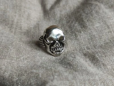 Anillo Calavera Níquel Plata Elegante Hecho a Mano Motociclista Joyería Talla 9.5 (3) Foto 1 de 4