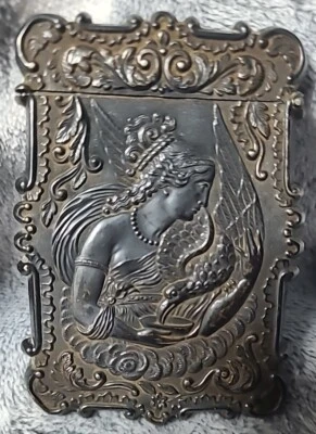 Antiguo estuche para tarjetas de visita con monograma con placa de plata para monedas Foto 1 de 4