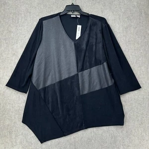 Chicos Travelers Top Size 4 (XXL) Black Mixed Media Faux Leather Patchwork Tunic - Picture 1 of 8