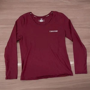 Calvin Klein Nachtwäsche Langarmshirt weinrot Damen Gr. L Classic Basic - Bild 1 von 8