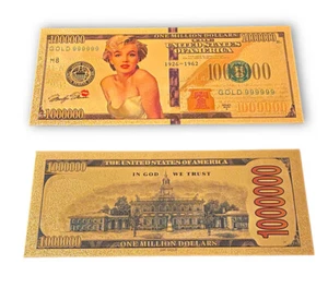 Billete Marilyn Monroe imitación oro 24k - Cantidad 1 - 1.000.000 - Un millón - Imagen 1 de 1
