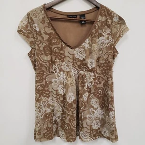 New York & Co Womens Y2K Babydoll Forest Fairy Grunge Top Size M Mesh Floral - Picture 1 of 11