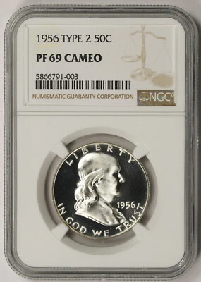 1956 Type 2 Franklin Half Dollar 50C Proof PF 69 Cameo NGC - Image 1 of 4