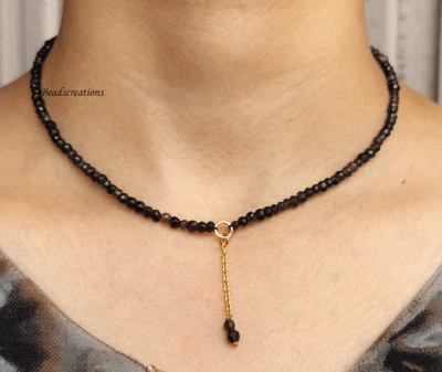 Natural Smokey Quartz Gemstone Beads 3 MM Faceted Rondell Shape Beaded Necklace - Image 1 of 4