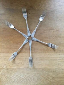 JUEGO DE 6 TENEDORES DE POSTRE ANTIGUOS DE PLATA MACIZA CON PATRÓN TUDOR RECTO LONDRES 1853 - Imagen 1 de 6