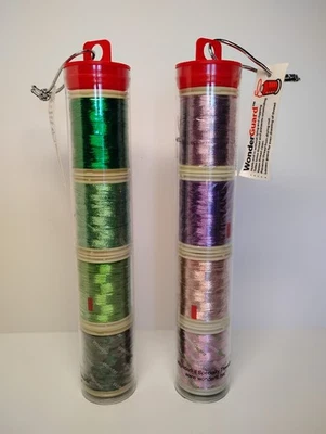 Wonderfil Metallic Thread 4 x 150mtr Spools Green & 4 Spools Purple - Image 1 of 3
