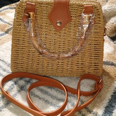 Crossbody Handbag Straw Woven Beach Bag 2025 Handmade Wicker Purse Handbag - Image 1 of 4
