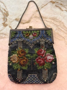 Antique Victorian Micro Beaded Purse-Floral Bag: A BEAUTY! - Picture 1 of 13