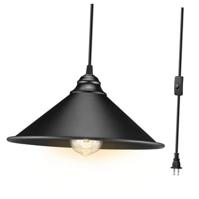 Plug in Pendant Light, Bigger Hanging Lights with Plug in Cord On/Off BigBlack - Image 1 of 4