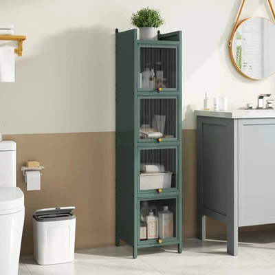 Modern Dark Green 4-Tier Glass Door Cabinet - Multi-Room Storage - Image 1 of 4