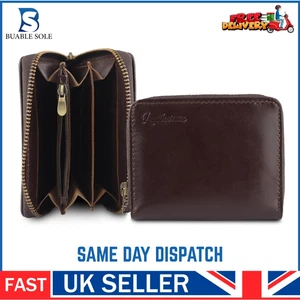 Leatherax RFID Blocking Genuine Leather Slim Bifold Wallet – Zipper Coin UK - Picture 1 of 8