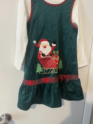 Rare Editions Girls Holiday Christmas Santa Green  Velvet SZ 5/6 - Image 1 of 4