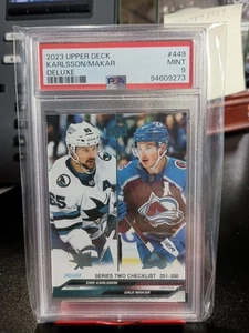 2023-24 UD - Series 2 Checklist Erik Karlsson/Cale Makar #449 Deluxe /250 PSA 9 - Bild 1 von 2