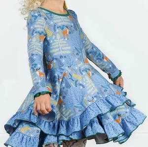 Matilda Jane Size 4 ‘Neck Of The Woods’ Twirl Blue Flounce Dress Deer Woodland - Picture 1 of 7