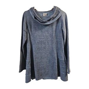 C.M.C Color Me Cotton Womens Cowl Neck Tunic Top M Blue Lagenlook Stretch - Picture 1 of 8