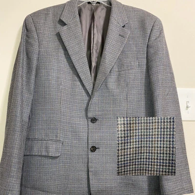 Ralph Lauren Silk Wool Blazer Jacket Sport Coat 40R Gray/Blk/Blu/Tan Houndstooth - Image 1 of 4
