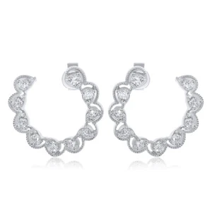 DEKO STIL 14K WEISSGOLD PAVE DIAMANT FILIGRAN CREOLEN CREOLEN OHRRINGE - Bild 1 von 2