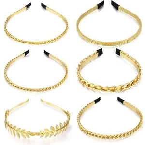 6 Gold Leaf Headbands with Pearls Greek Goddess Crown Bridal Hairpiece - Picture 1 of 7