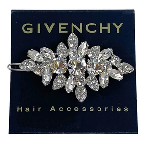 Givenchy Mixed Crystal Cluster Silver-Tone Hair Barrette - Picture 1 of 5