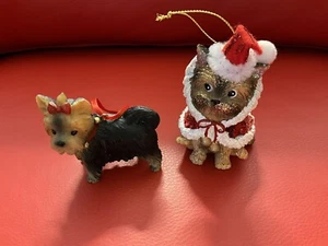 PAIR Vintage Yorkie Yorkshire Terrier Dog Christmas Ornament - Picture 1 of 8