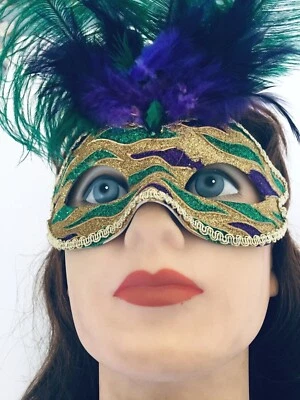 Masquerade Mardi Gras Events & Venation Collectible Hand Painted Feather Masks  - Image 1 of 4