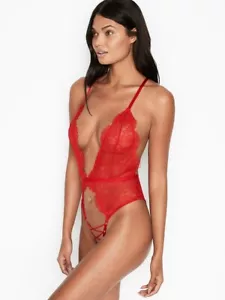VIctoria's Secret Body mit offenem Schritt Teddy XL rot durchsichtig Riemen - Bild 1 von 6