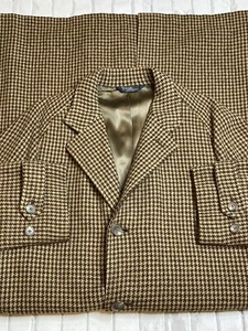 Vintage POLO Ralph Lauren Houndstooth Long Overcoat Fashion Dress Coat Mens 40L - Picture 1 of 12