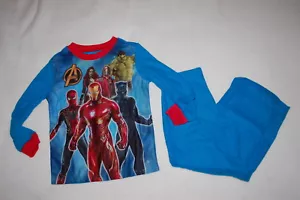 Boys L/S Pajamas Set AVENGERS Flannel HULK SPIDERMAN BLACK PANTHER Blue SIZE 8 - Picture 1 of 1