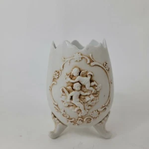 Vintage Lefton's Cracked Egg 3 Footed Vase W/Cherubs, Victorian Easter Vase - Picture 1 of 4