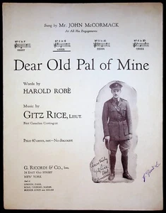 1918 WWI Dear Old Pal of Mine First Canadian Contingent Sheet Music Lt Gitz Rice - Picture 1 of 3