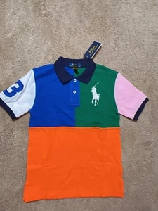 Polo Ralph Lauren Boys Multi Colorblock Big Pony Short Sleeve Polo Shirt NWT L - Picture 1 of 5