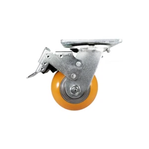 4" x 2" Total Lock Caster with Orange Polyurethane on Aluminum Wheel - 1,250 lbs - Picture 1 of 6
