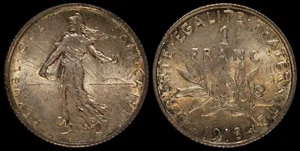 FRANCE 1  One FRANC 1918 Silver WW1 Obsolete Tone Luster - Picture 1 of 3