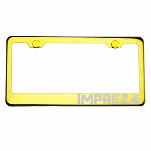 Gold Chrome License Plate Frame IMPREZA Laser Etched Metal Screw Cap - Picture 1 of 8