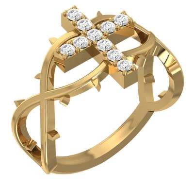 SI1 G 0.30 Carat Natural Diamond Cross Engagement Wedding Ring 14K Yellow Gold - Image 1 of 4