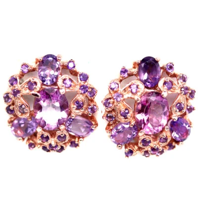 925 Silver 8 x 10 MM. Pink Mystic Topaz & Purple Amethyst Black Friday Earrings - Image 1 of 4