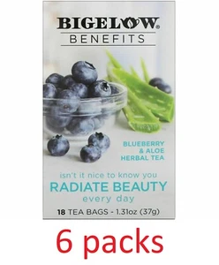 Bigelow Benefits Radiate Beauty Blueberry Aloe Herbal Tea 18 Tea Bags(6 packs) - Picture 1 of 7