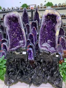 175,5LB Coppia Cristalli di Ametista Naturale Chiesa Cattedrale Geode Minerale Specime - Foto 1 di 5