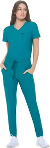 Natural Uniforms Ultra Stretch Form Fitting Scrub Set Teal Blue Women Size Large - Picture 1 of 8