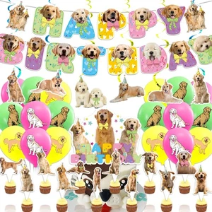 Decoraciones de fiesta Golden Retriever - Suministros de cumpleaños incluye pancarta para perros, C... - Imagen 1 de 7