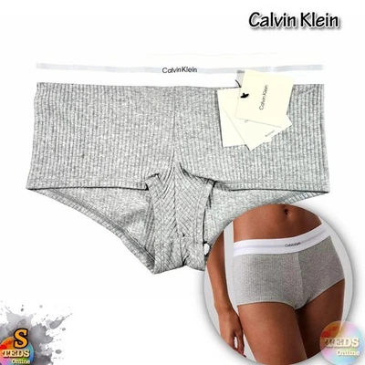 Novo com etiquetas 1- Pacote Calvin Klein Roupa Íntima Calvin Klein Feminina S Menino com nervuras QF8024 Cinza Urze - Imagem 1 de 4