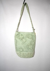 A NEW DAY gewebte Papier Stroh Eimer Tasche | Doppelte Riemen, Blumenborte in Grün Neu mit Etikett - Bild 1 von 5