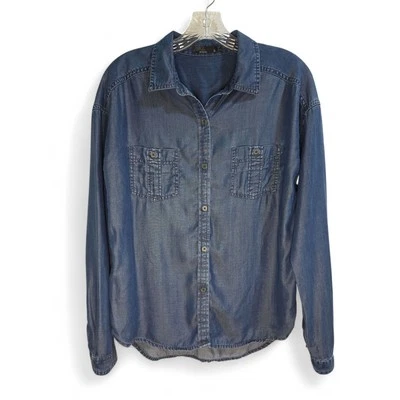 Prana Polished Blue Chambray Button Up Shirt Blouse Women's Small With Pockets - Image 1 of 4