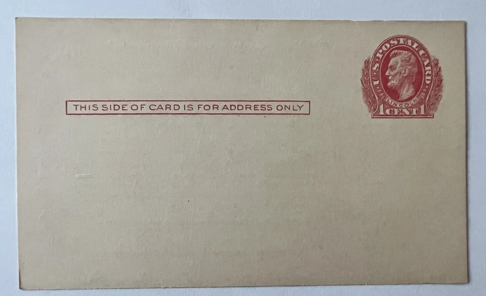 MINT 1C LINCOLN RED POSTAL CARD WITH HAPPY NEW YEAR BOSTON SHOE STORE BACK - Image 1 of 2