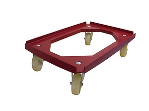 Rullo da trasporto / rullo per casse 600 x 400 mm rosso con 4 ruote in PU morbido, senza tracce - Foto 1 di 7