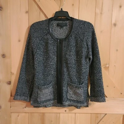 Rag & Bone Size SMALL Lamb Leather Trim Zip-Up Wool Blend Cardigan Jacket - Image 1 of 4