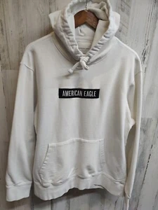 American Eagle Outfitters Block Logo Hoodie Men's Large White - Picture 1 of 6