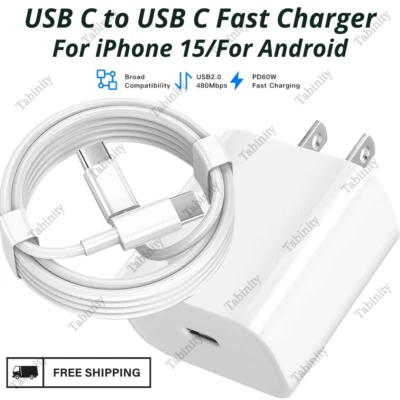 20W PD Power Adapter Block USB C Type C Fast Charger Cable For Android iPhone 15 - Image 1 of 4