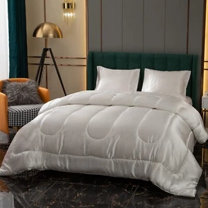 Bedding Comforter Set King Satin Comforter Silver White Alternative Down Comf... - Picture 1 of 9